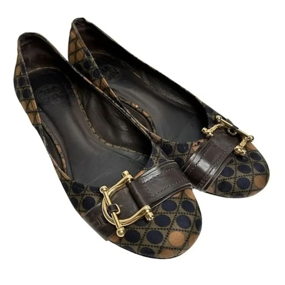 Tory Burch Flats Size 6 Womens Multicolor Gold Hardware Noel Slip On Casual